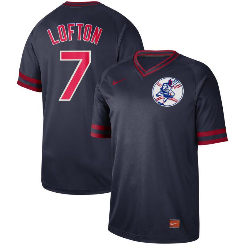 Men Cleveland Indians 7 Lofton Blue Nike Cooperstown Collection Legend V-Neck MLB Jersey